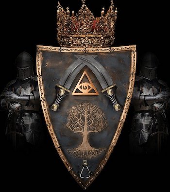 A picture of a crown and shield