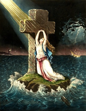 Woman clinging to the Cross in a Storm